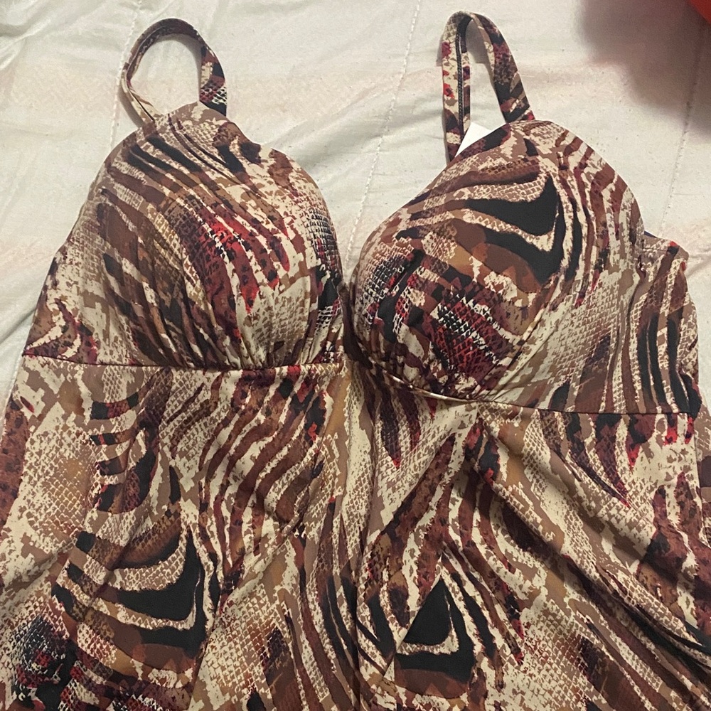 Brown and Red Animal Print Tankini Swimsuit